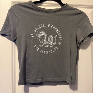 Divided Cropped Charcoal Tee with Dragon Graphic